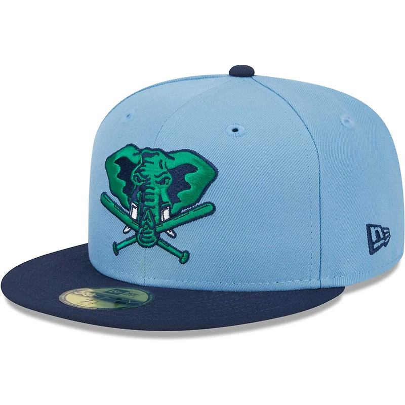Men's New Era Light Blue/Navy Oakland Athletics Green Undervisor 59FIFTY Fitted Hat