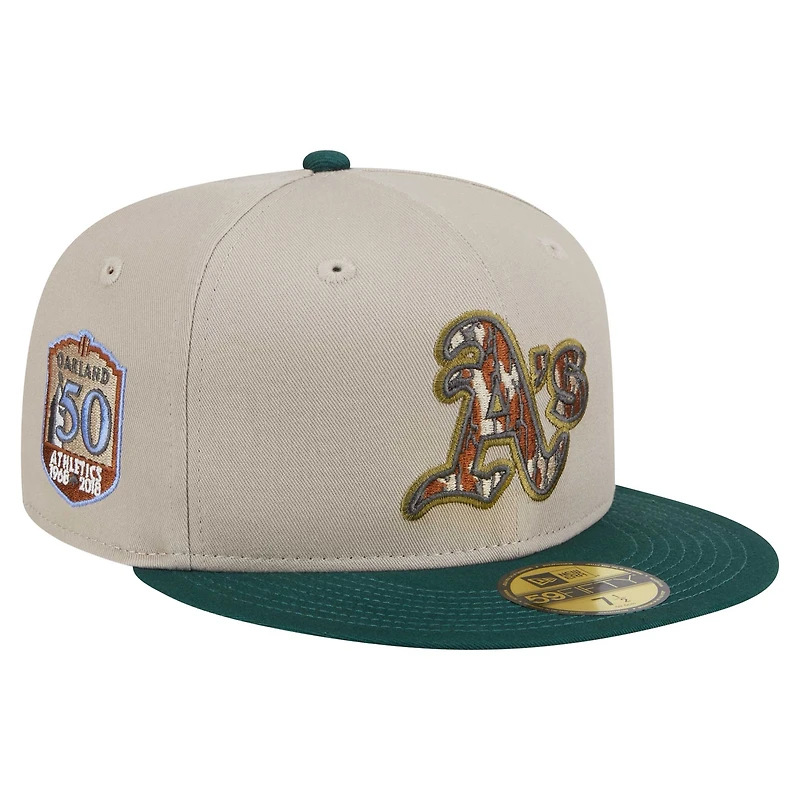 Casquette ajustée Oakland Athletics Lifestyle Tree Bark Fill 59FIFTY pour homme New Era Natural/Hunter Green