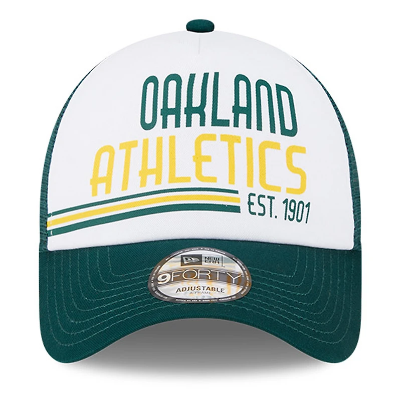 Casquette ajustable 9FORTY Stacked A-Frame Trucker des Oakland Athletics de New Era pour homme, blanche/verte