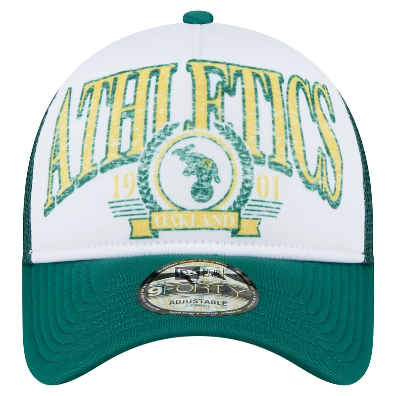 Casquette ajustable New Era 9FORTY blanche/verte Kelly pour homme, collection Cooperstown, Oakland Athletics