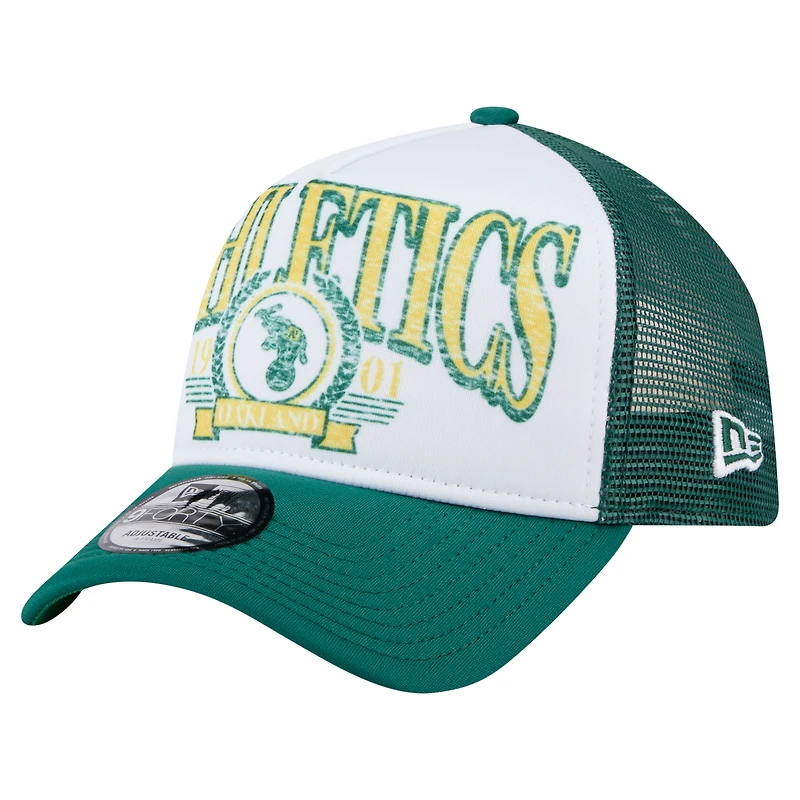 Casquette ajustable New Era 9FORTY blanche/verte Kelly pour homme, collection Cooperstown, Oakland Athletics
