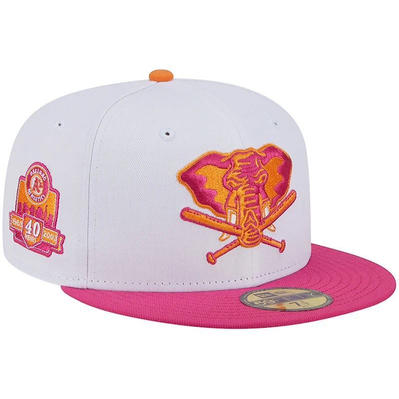 Casquette ajustée 59FIFTY pour homme New Era blanche/rose le 40e anniversaire de l'équipe des Oakland Athletics