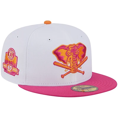 Casquette ajustée 59FIFTY pour homme New Era blanche/rose le 40e anniversaire de l'équipe des Oakland Athletics