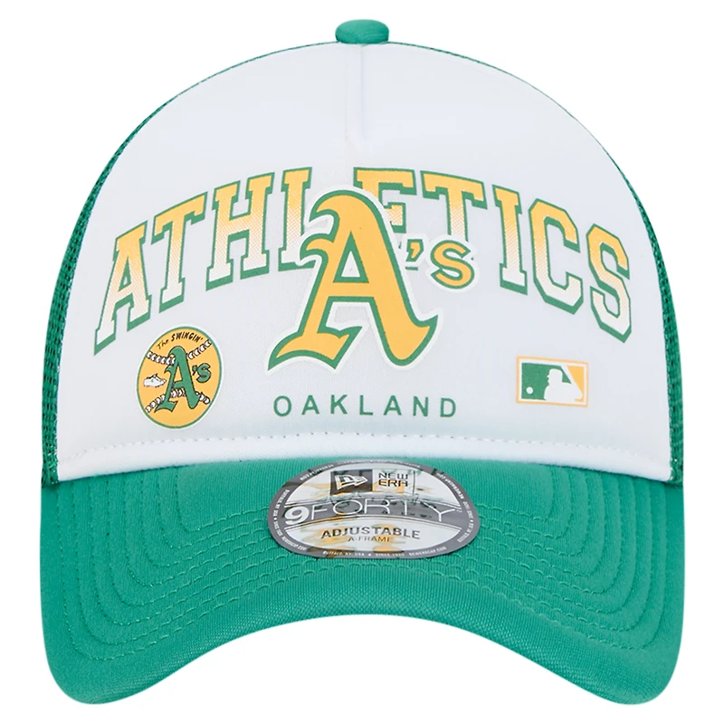 Men's New Era White Oakland Athletics Retro Wordmark 9FORTY A-Frame Trucker Adjustable Hat