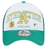 Men's New Era White Oakland Athletics Retro Wordmark 9FORTY A-Frame Trucker Adjustable Hat