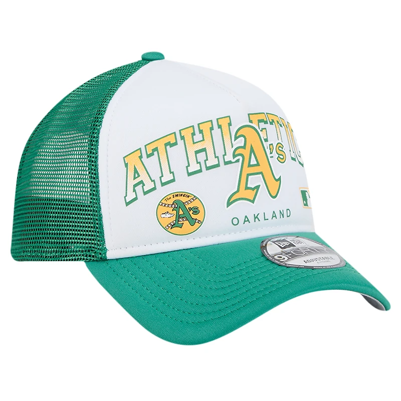 Men's New Era White Oakland Athletics Retro Wordmark 9FORTY A-Frame Trucker Adjustable Hat