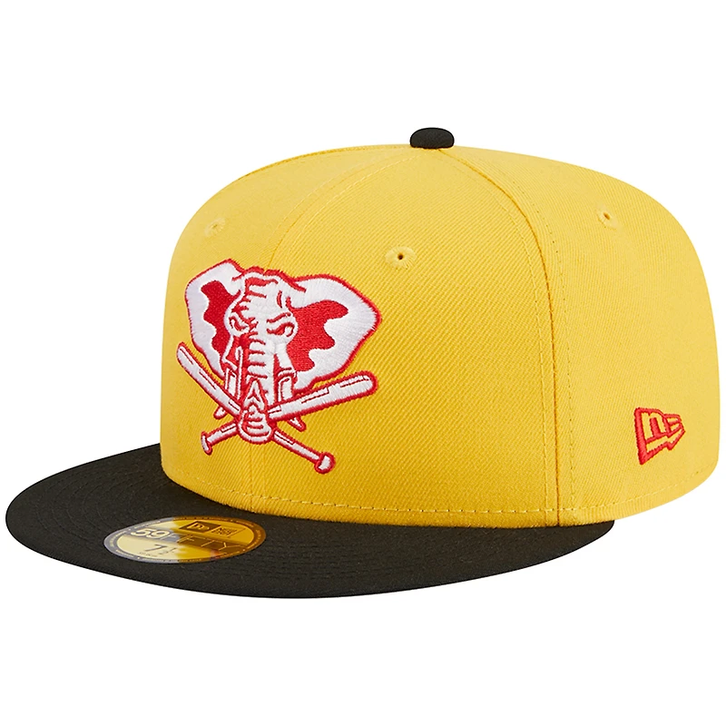 Men's New Era Yellow/Black Oakland Athletics Grilled 59FIFTY Fitted Hat
