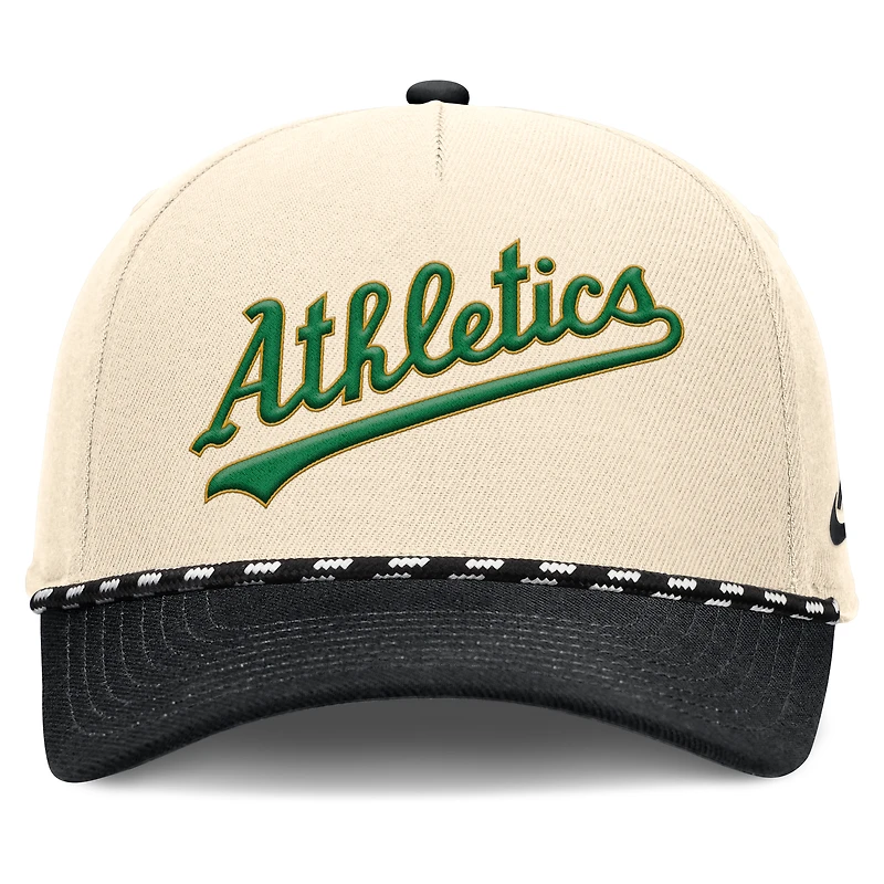 Men's Nike Natural/Black Oakland Athletics Cooperstown Collection Rise Adjustable Hat