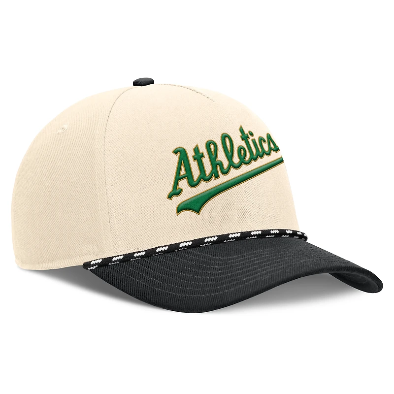 Men's Nike Natural/Black Oakland Athletics Cooperstown Collection Rise Adjustable Hat