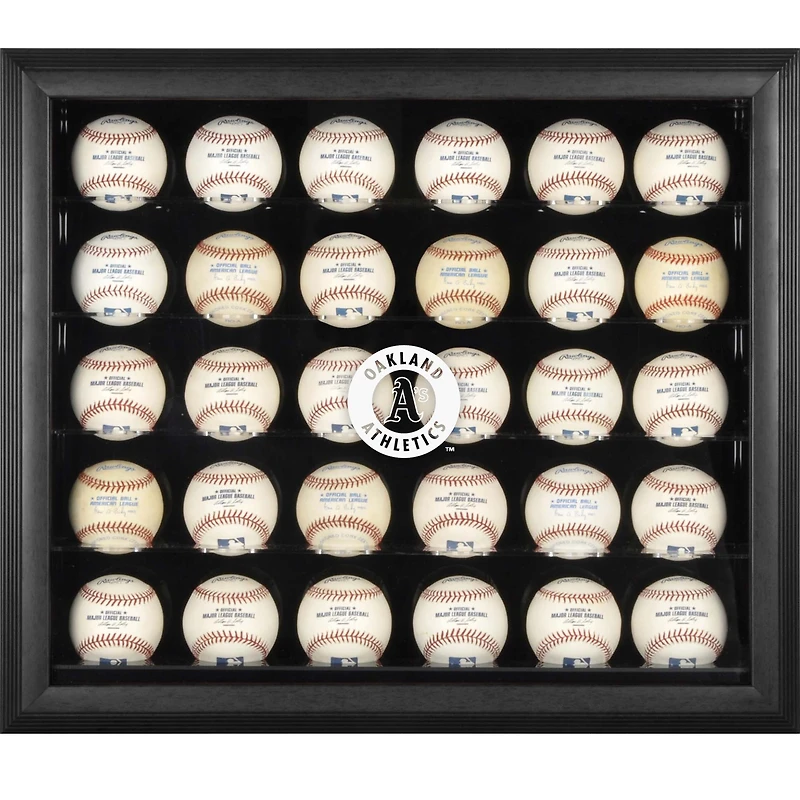 Oakland Athletics Logo Black Framed 30-Ball Display Case