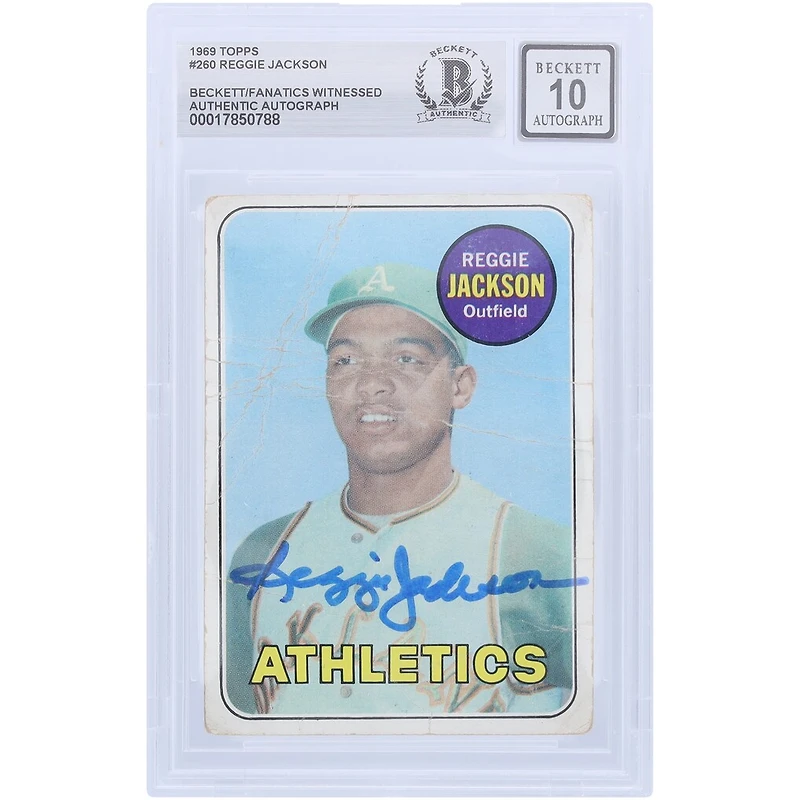 Reggie Jackson Oakland Athletics Autographed 1969 Topps #260 Beckett Fanatics Witnessed Authenticated 10 Rookie Card