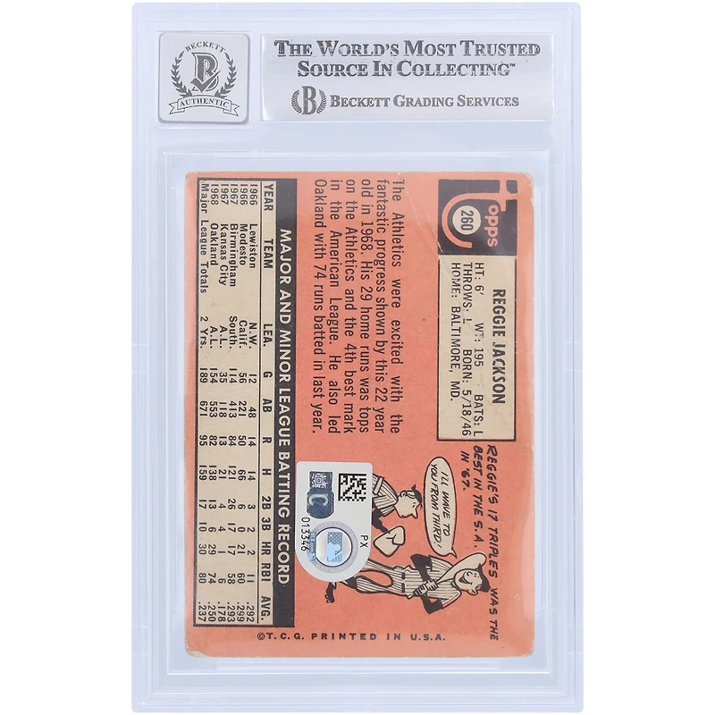 Reggie Jackson Oakland Athletics Autographed 1969 Topps #260 Beckett Fanatics Witnessed Authenticated 10 Rookie Card