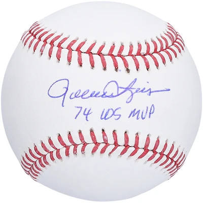 Rollie Fingers, joueur des Oakland Athletics, a dédicacé une balle de baseball avec l'inscription « 1974 WS MVP »