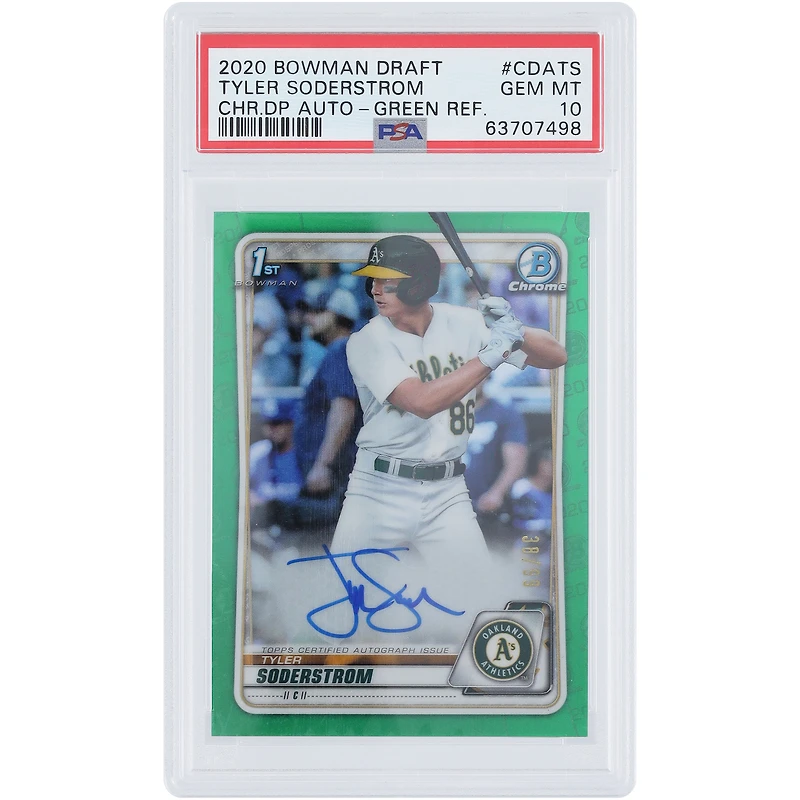 Tyler Soderstrom Oakland Athletics Autographed 2020 Bowman Chrome 1st Bowman Green #CDA-TS #38/99 PSA Authenticated 10 Card