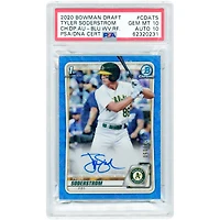 Carte autographiée par Tyler Soderstrom des Athletics d'Oakland (édition 2020 Bowman Chrome Blue Wave Refractor #CDA-TS #124/150), authentifiée PSA (10/10).