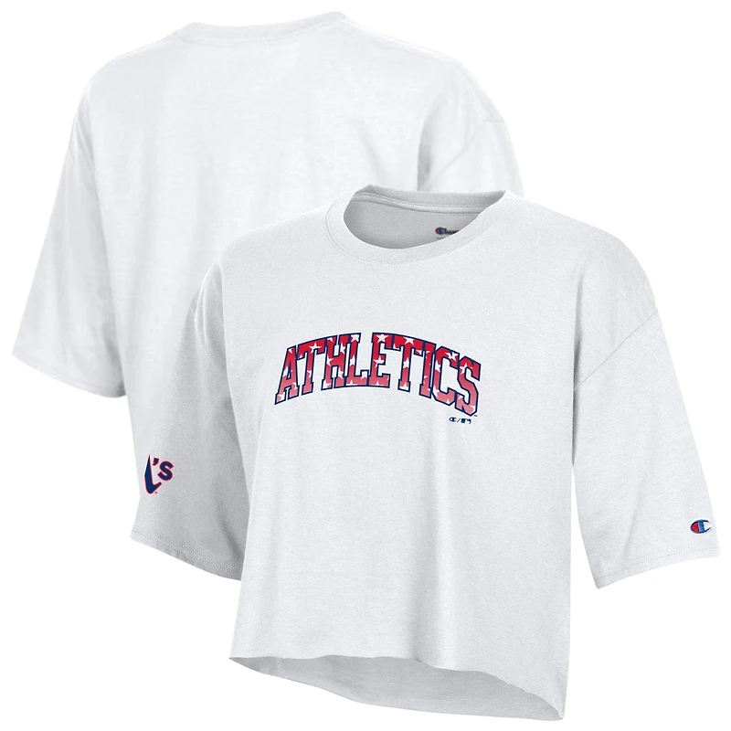 Women's Champion  White Oakland Athletics Boyfriend Cropped Americana T-Shirt
