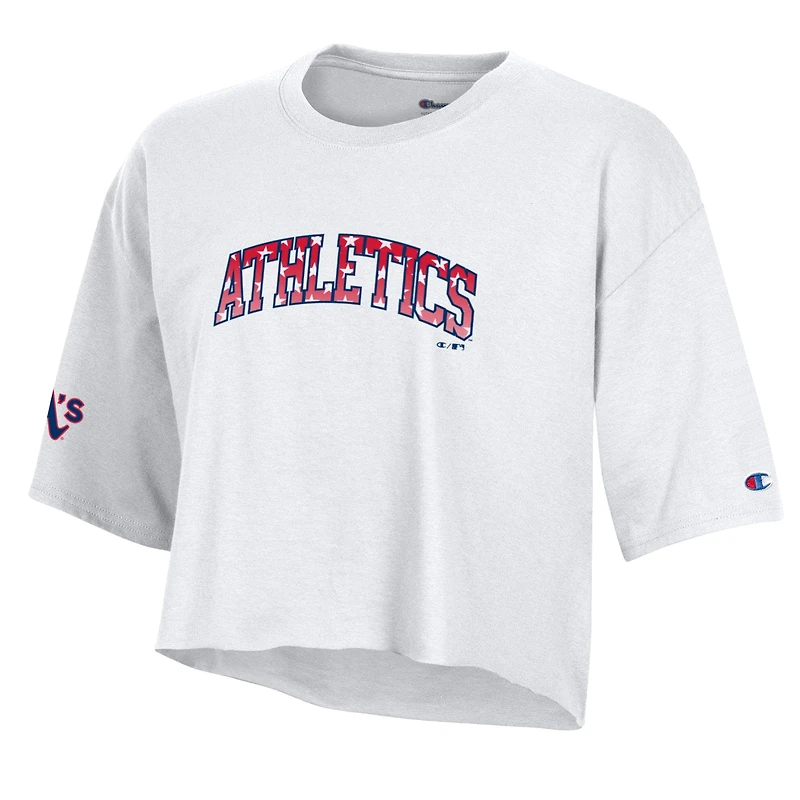 Women's Champion  White Oakland Athletics Boyfriend Cropped Americana T-Shirt