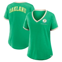 T-shirt col en V flammé vert Oakland Athletics Binge Worthy Stadium pour femme