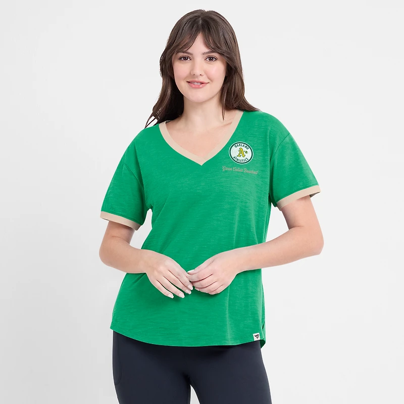 T-shirt col en V flammé vert Oakland Athletics Binge Worthy Stadium pour femme