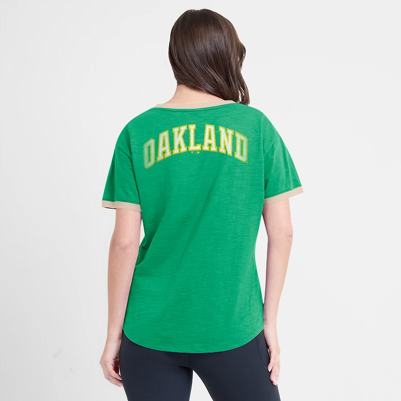 T-shirt col en V flammé vert Oakland Athletics Binge Worthy Stadium pour femme