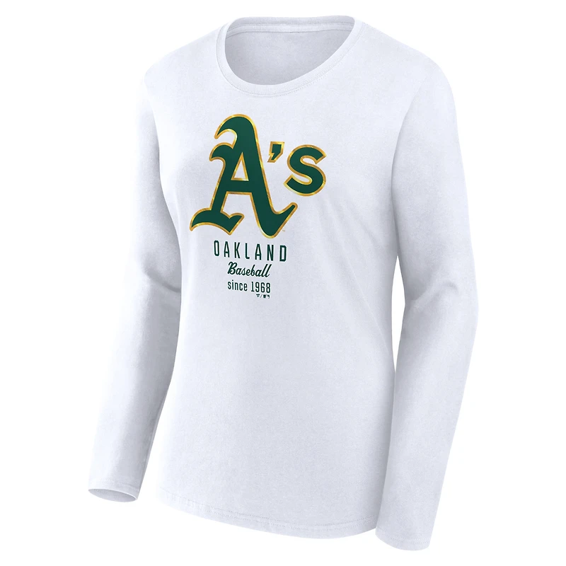 T-shirt léger à manches longues et coupe ajustée pour femme Fanatics Oakland Athletics blanc