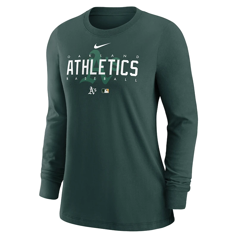 T-shirt à manches longues Nike vert Oakland Athletics Authentic Collection Legend Performance pour femme