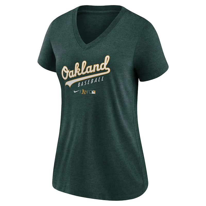 Women's Nike Heather Green Oakland Athletics Authentic Collection Tri-Blend V-Neck T-Shirt