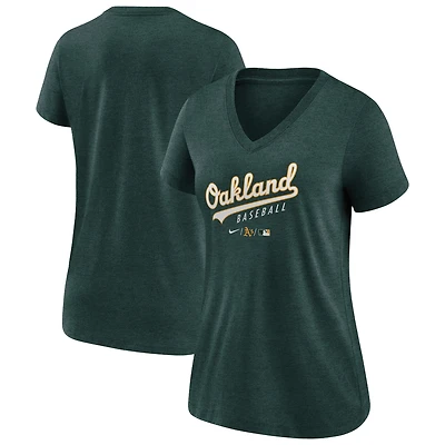 T-shirt à col en V Nike Oakland Athletics Authentic Collection pour femme, vert chiné