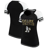 T-shirt à col en V blocs de couleurs noir et blanc pour femme, doux comme un raisin