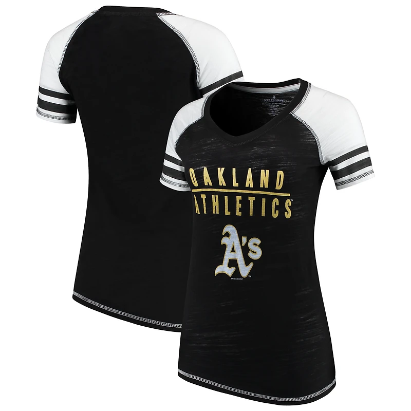 Women's Soft as a Grape Black Oakland Athletics Color Block V-Neck T-Shirt