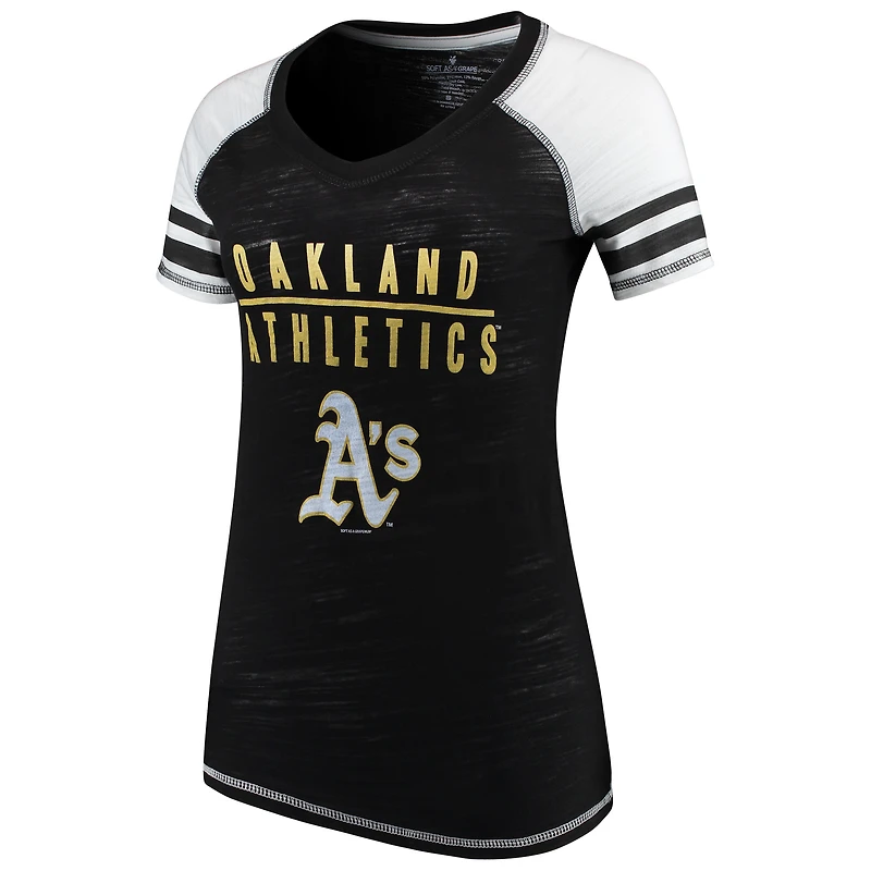 T-shirt a col en V noir Oakland Athletics « Soft as Grape » pour femme