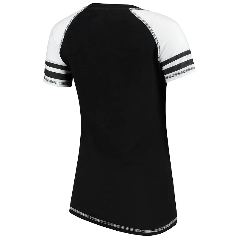 T-shirt à col en V blocs de couleurs noir et blanc pour femme, doux comme un raisin