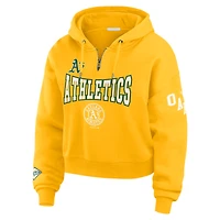 Women's WEAR by Erin Andrews Gold Oakland Athletics  Patch Quarter-Zip Hoodie