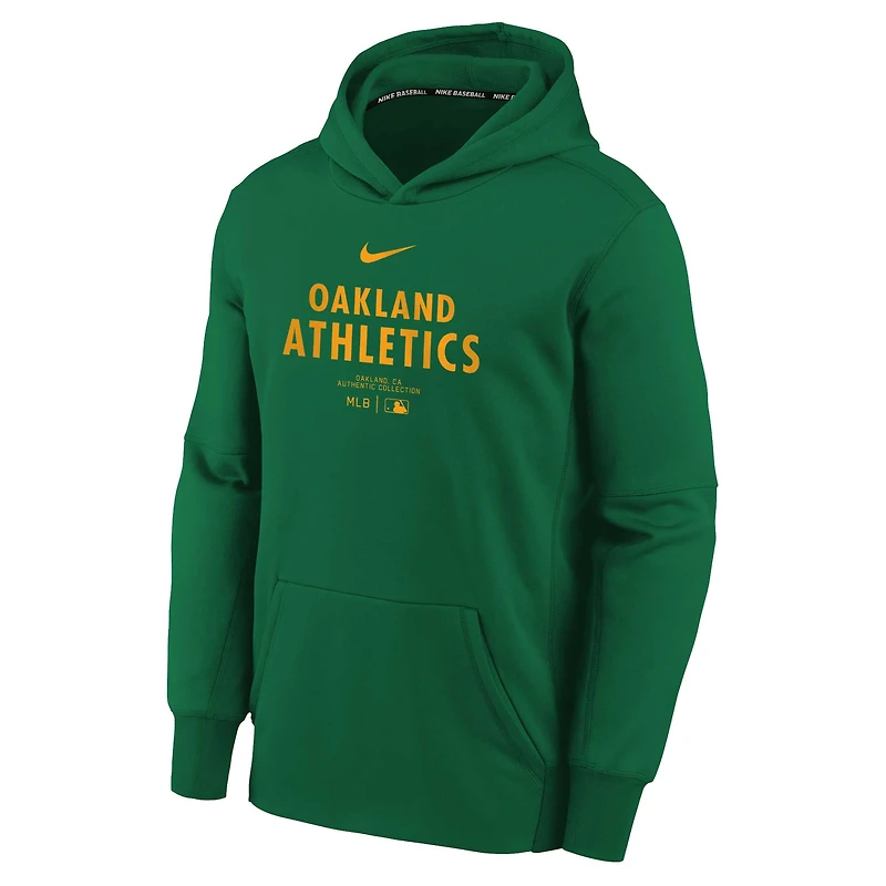 Sweat à capuche de performance vert pour jeunes Nike Oakland Athletics Authentic Collection