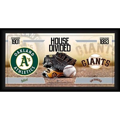 Collage encadré de baseball divisé de 10" x 20" des Athletics d'Oakland contre les Giants de San Francisco