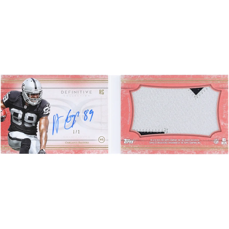 Amari Cooper Oakland Raiders Autographed 2015 Topps Definitive Jumbo Relic Pigskin Booklet #NNO #1/1 Rookie Card