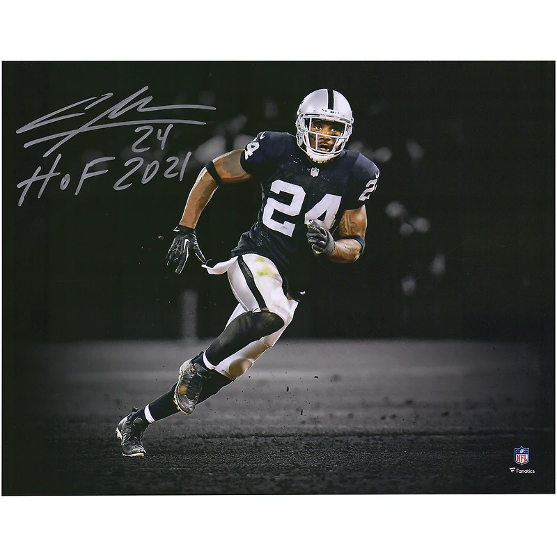 Photographie autographiée de 11"x 14" de Charles Woodson des Oakland Raiders avec l'inscription "HOF 21"