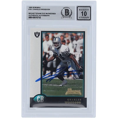 Charles Woodson Oakland Raiders Autographed 1998 Bowman #181 Beckett Fanatics Witnessed Authenticated 10 Rookie Card