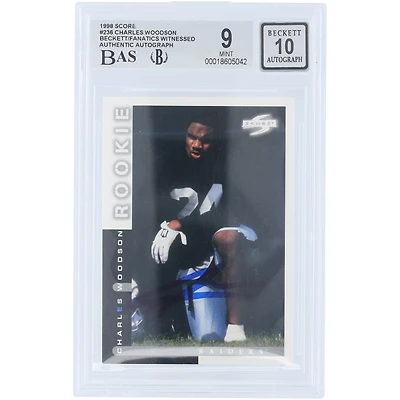 Charles Woodson Oakland Raiders Autographed 1998 Pinnacle Score #236 Beckett Fanatics Witnessed Authenticated /10 Rookie Card