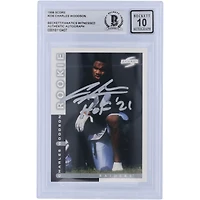 Carte de recrue numéro 10 authentifiée de 1998 signée Charles Woodson Oakland Raiders, Score Silver Ink #236 Beckett Fanatics Witnessed avec l'inscription "HOF 21"