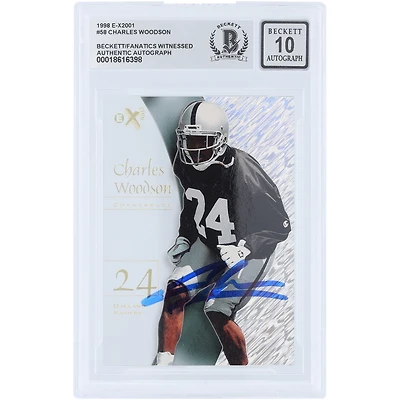 Carte de recrue autographiée de Charles Woodson (Oakland Raiders) de 1998, Skybox E-X 2001, n° 58, certifiée par Beckett Fanatics Witnessed.