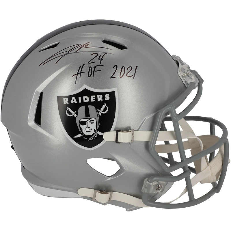 Casque réplique Riddell Speed autographié par Charles Woodson des Raiders d'Oakland avec inscription « HOF 21 »