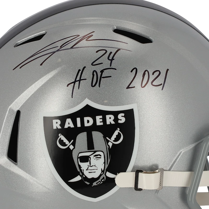 Casque réplique Riddell Speed autographié par Charles Woodson des Raiders d'Oakland avec inscription « HOF 21 »