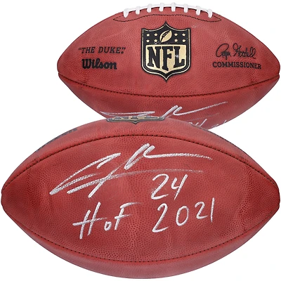 Ballon de football professionnel Wilson Duke autographié par Charles Woodson des Oakland Raiders avec l'inscription « HOF 21 »