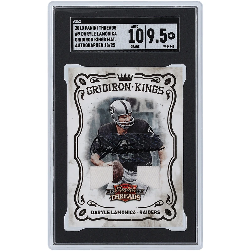 Daryle Lamonica Oakland Raiders Autographed 2010 Panini Threads Gridiron Kings #9 #18/25 SGC Authenticated 9.5/10 Card