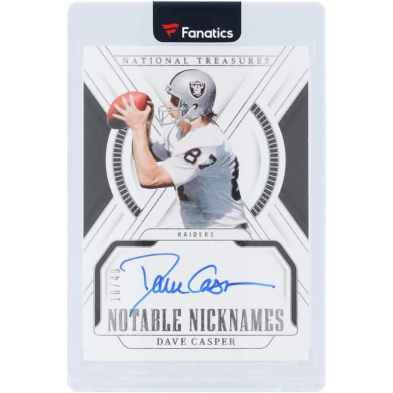 Carte Panini National Treasures 2024 autographiée par Dave Casper des Oakland Raiders, surnoms notables #NN-DC #10/49