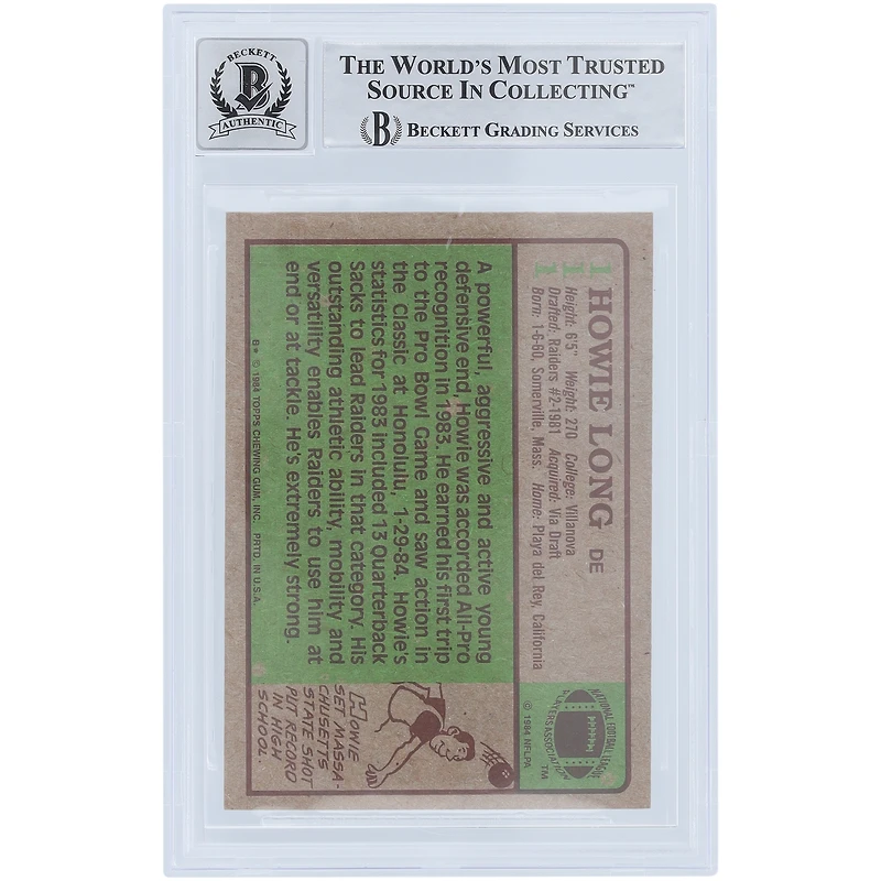 Howie Long Oakland Raiders Autographed 1984 Topps Series 1 #111 Beckett Fanatics Witnessed Authenticated 10 Rookie Card with "HOF 2000" Inscription