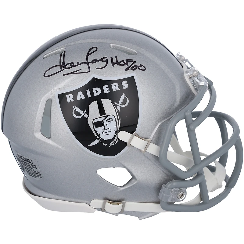 Casque Riddell Speed ​​Mini autographié par Howie Long des Oakland Raiders avec inscription « HOF 2000 »