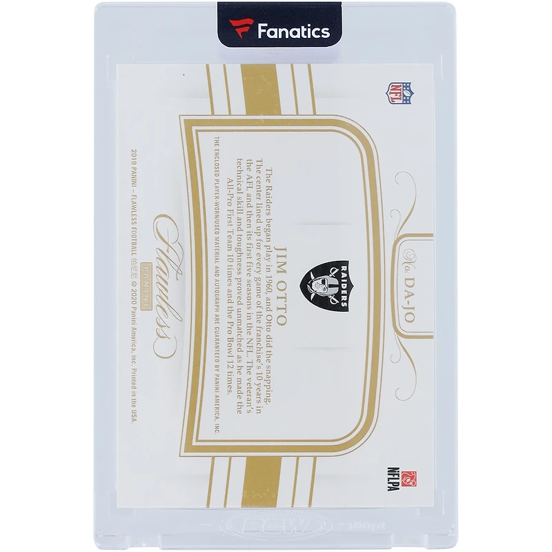 Jim Otto Oakland Raiders Autographed 2019 Panini Flawless Dual-Color Relic #DA-JO #1/1 Card with "00" Inscription 