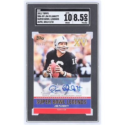 Jim Plunkett Oakland Raiders Autographed 2011 Topps Gold Super Bowl Legends #SBA-XV #2/10 SGC Authenticated 8.5/10 Card